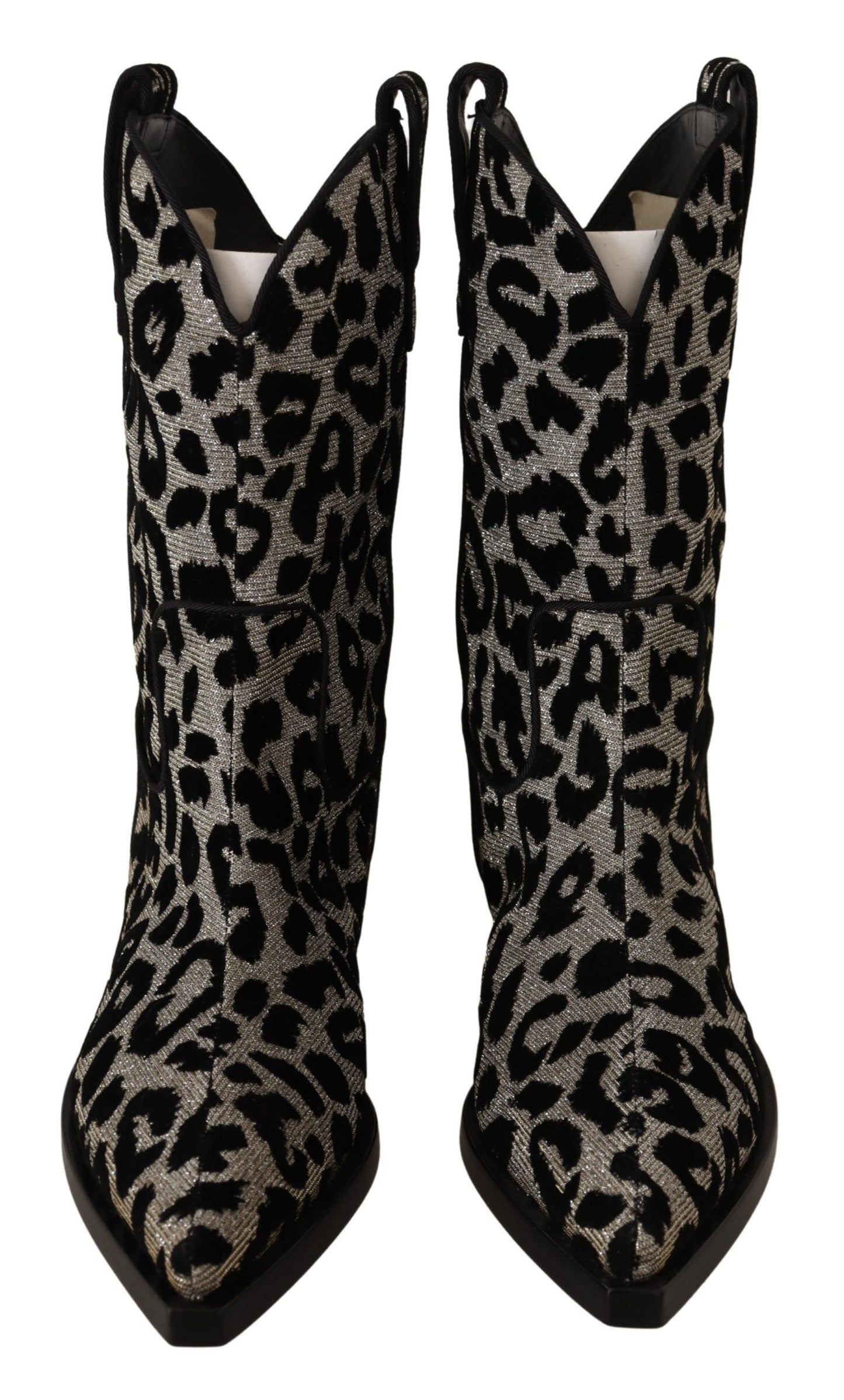 Dolce & Gabbana Grau Schwarz Leopard Cowboy Stiefel Schuhe