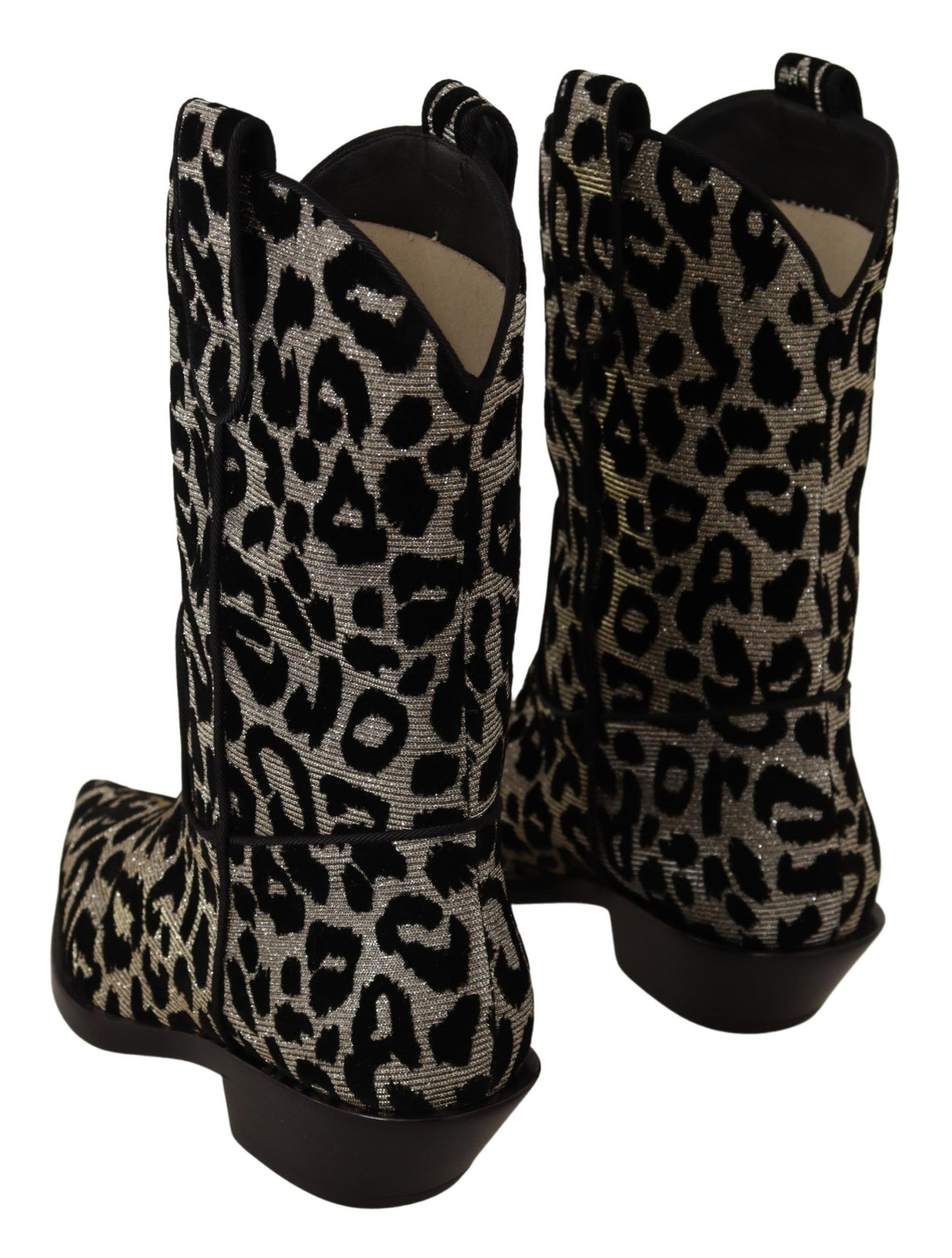 Dolce & Gabbana Grau Schwarz Leopard Cowboy Stiefel Schuhe