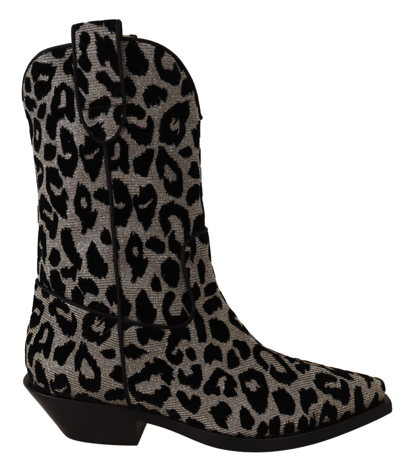Dolce & Gabbana Grau Schwarz Leopard Cowboy Stiefel Schuhe