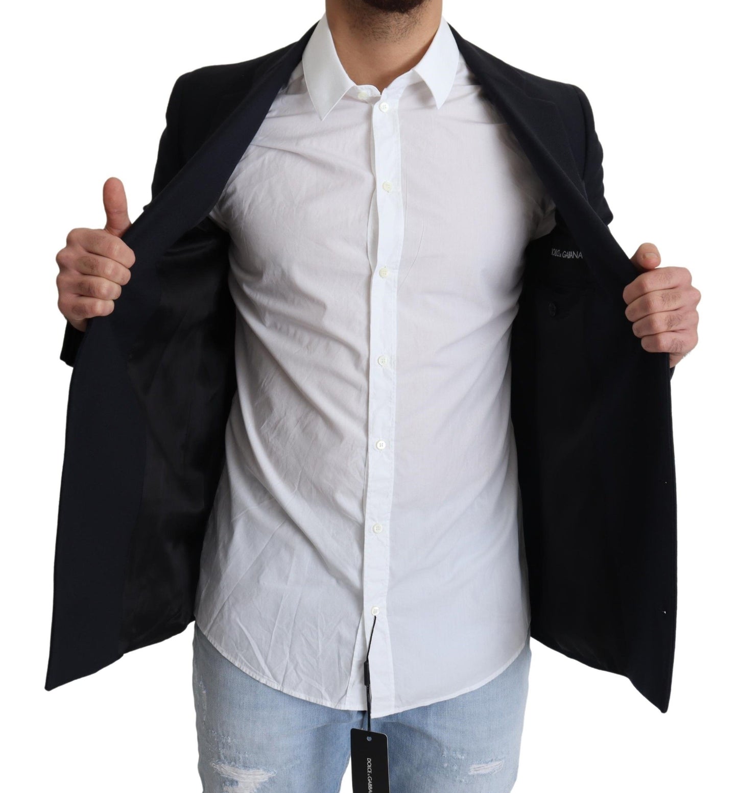 Dolce & Gabbana Dunkelblauer Wollmantel einreihig Jacke