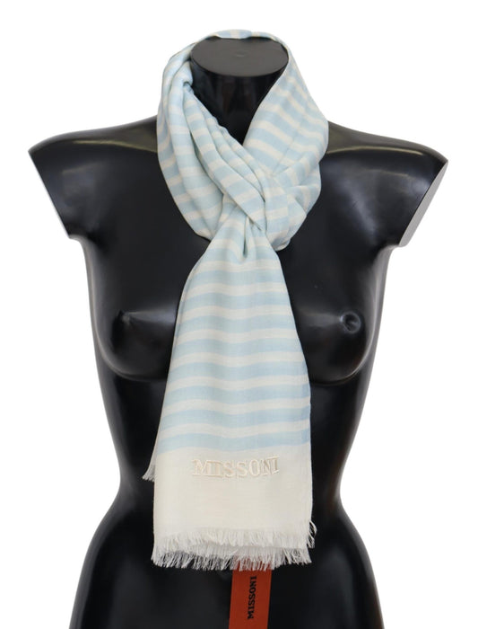 Missoni Blau-weiß gefütterter Kaschmir-Unisex-Wickelschal