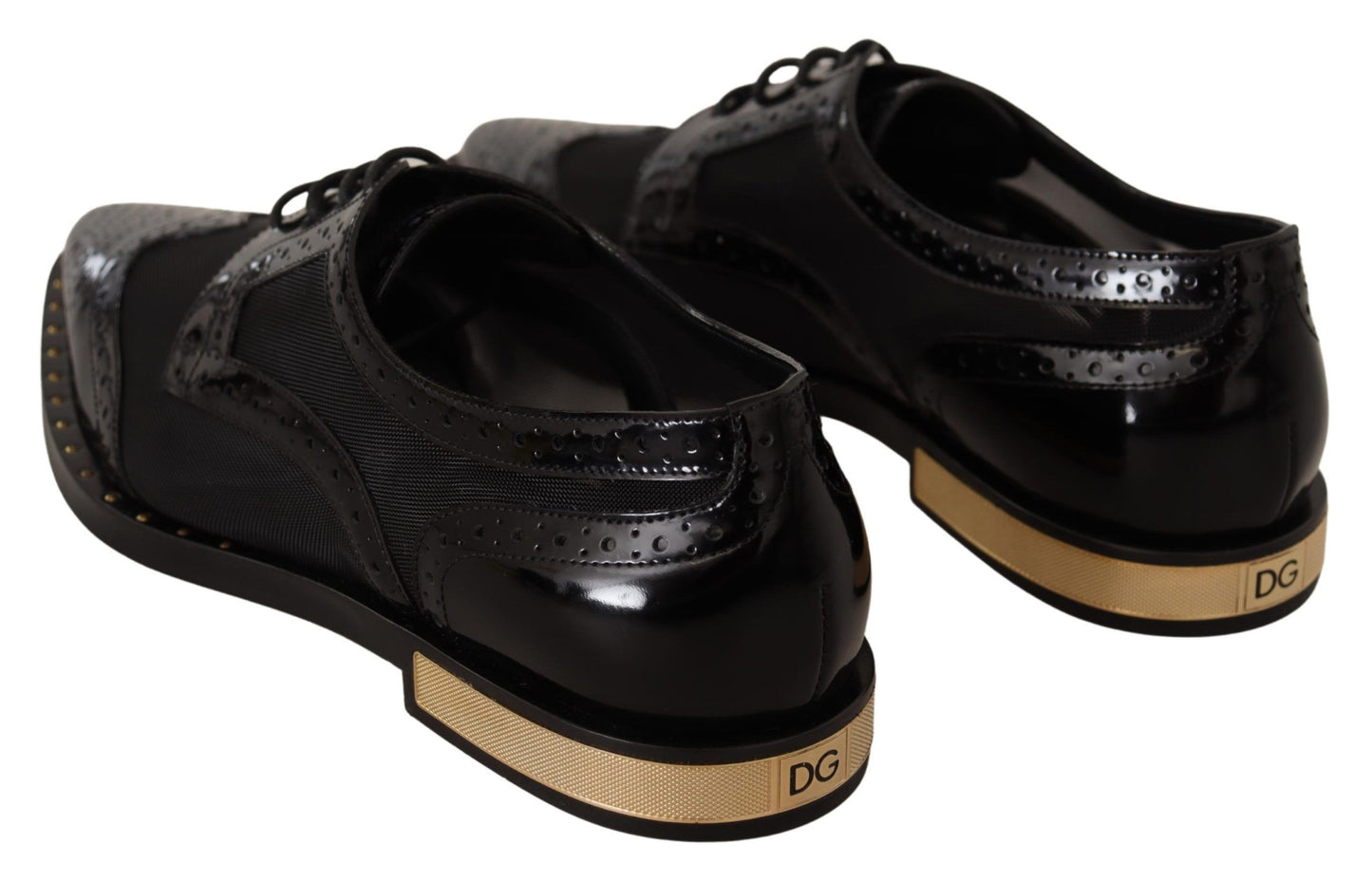 Dolce & Gabbana Schwarze Leder Broques Sheer Wingtip Schuhe