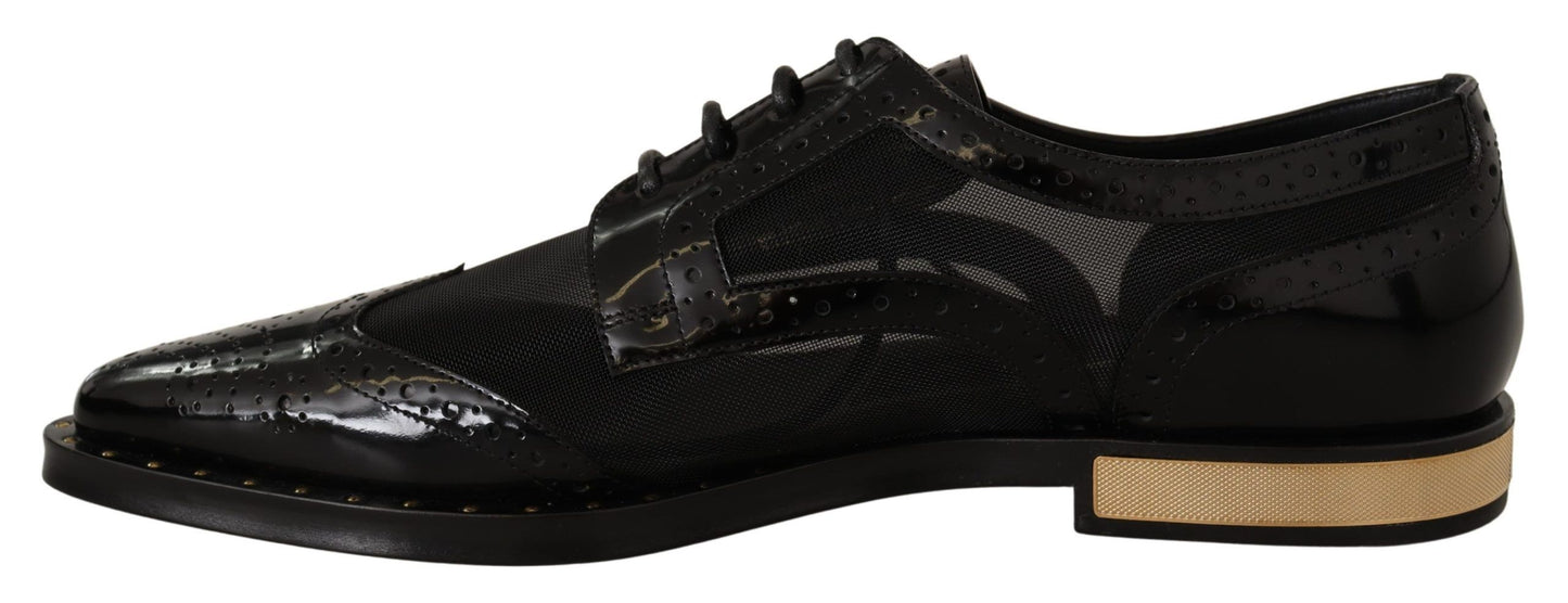 Dolce & Gabbana Schwarze Leder Broques Sheer Wingtip Schuhe
