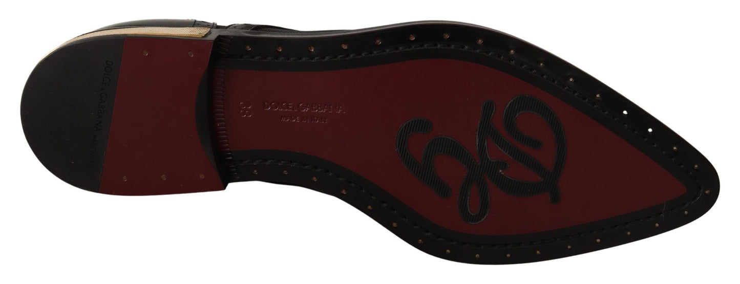 Dolce & Gabbana Schwarze Leder Broques Sheer Wingtip Schuhe