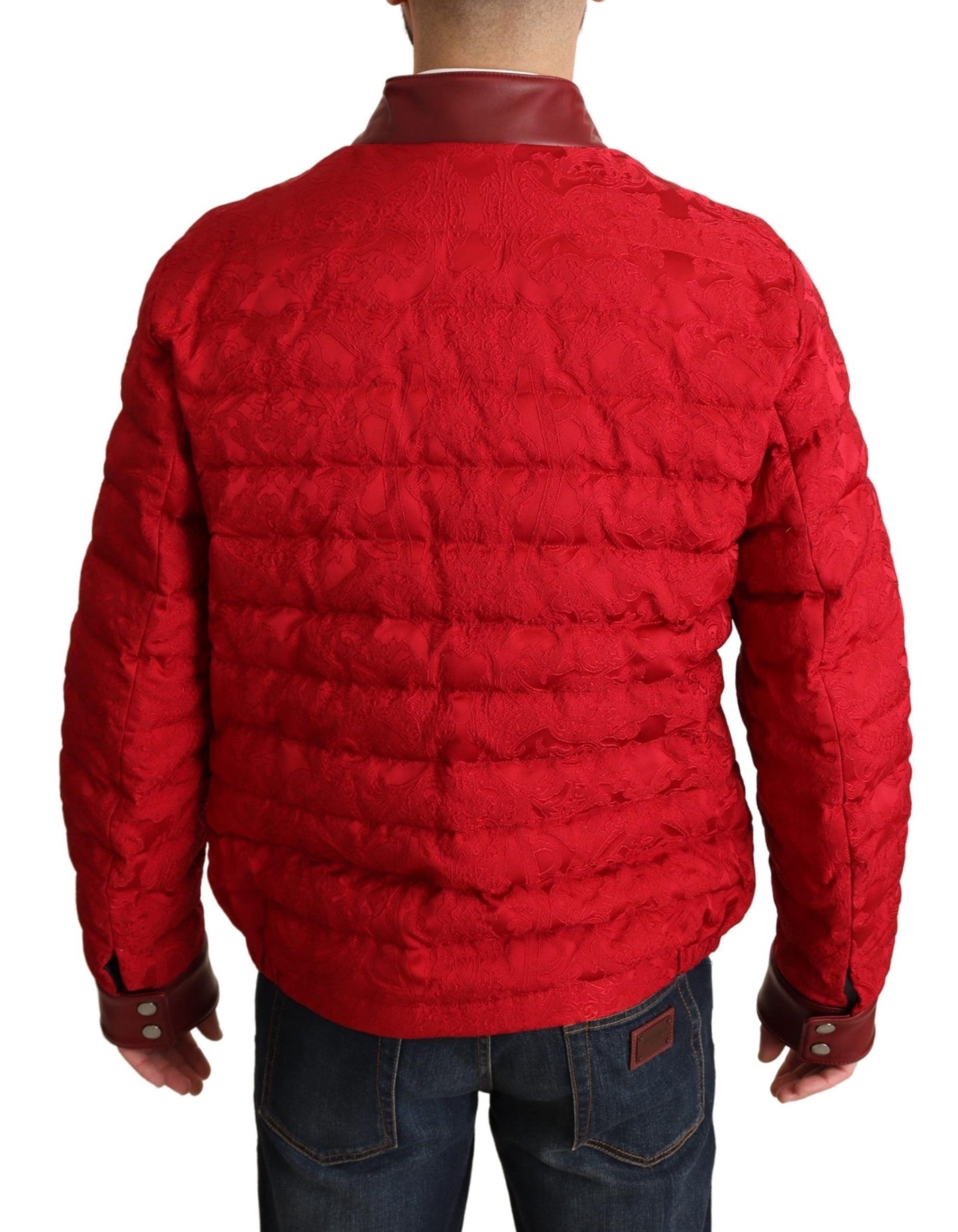 Dolce & Gabbana Roter Brokatbomber Goldkronen-Logo-Mantel Jacke