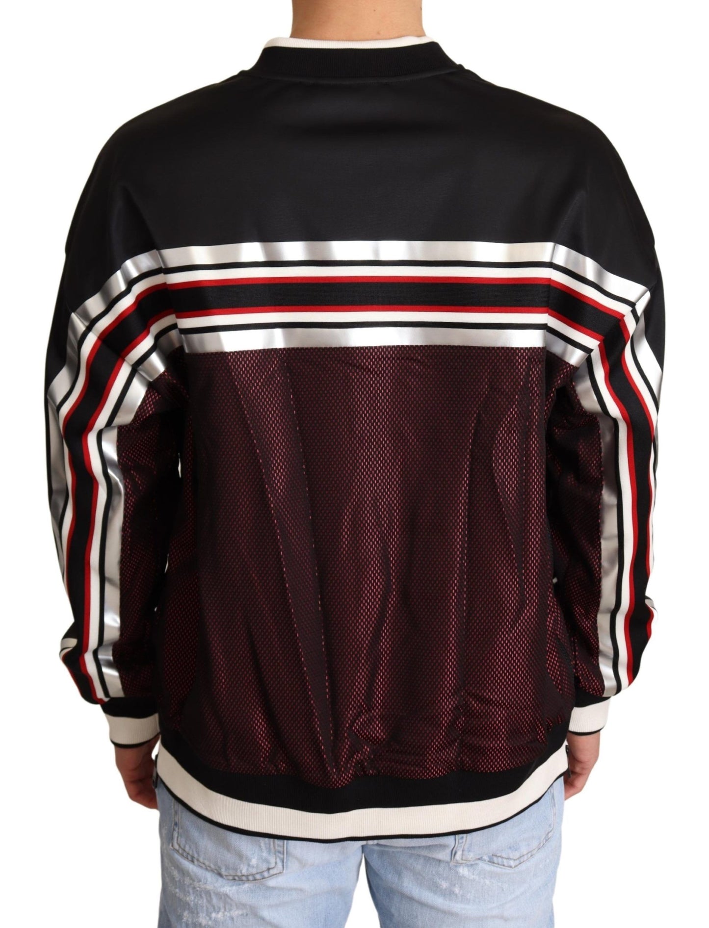 Dolce & Gabbana Schwarzer roter Mesh Sport Pullover mit Rundhalsausschnitt
