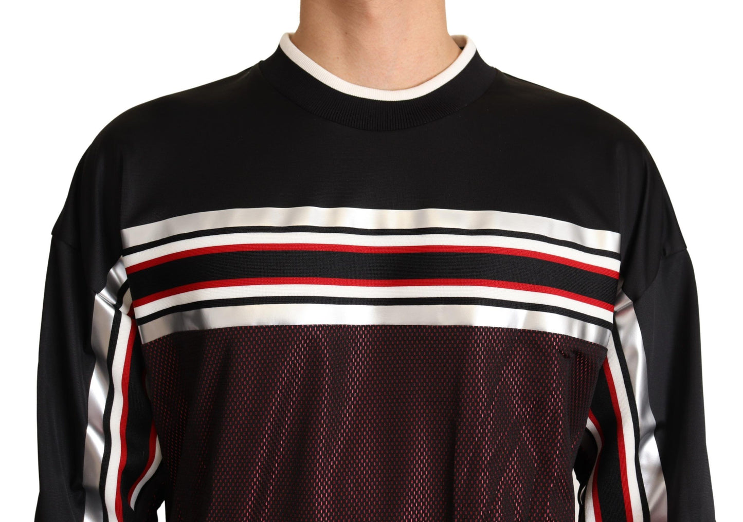 Dolce & Gabbana Schwarzer roter Mesh Sport Pullover mit Rundhalsausschnitt