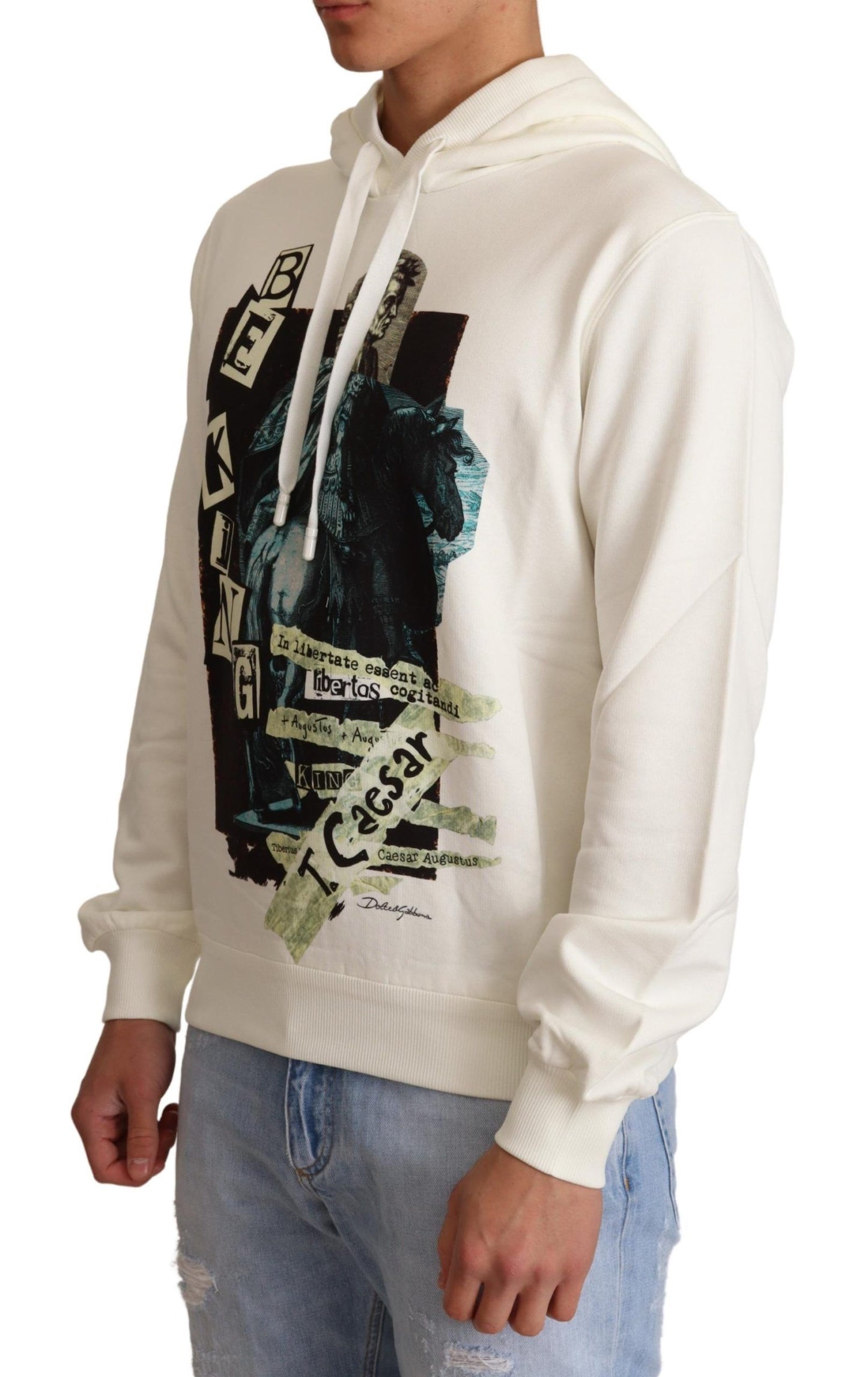 Dolce & Gabbana Weißer King Ceasar Baumwollpullover mit Kapuze