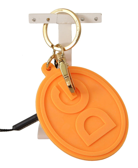 Dolce & Gabbana Orange Gummi DG Logo Gold Messing Metall Schlüsselanhänger