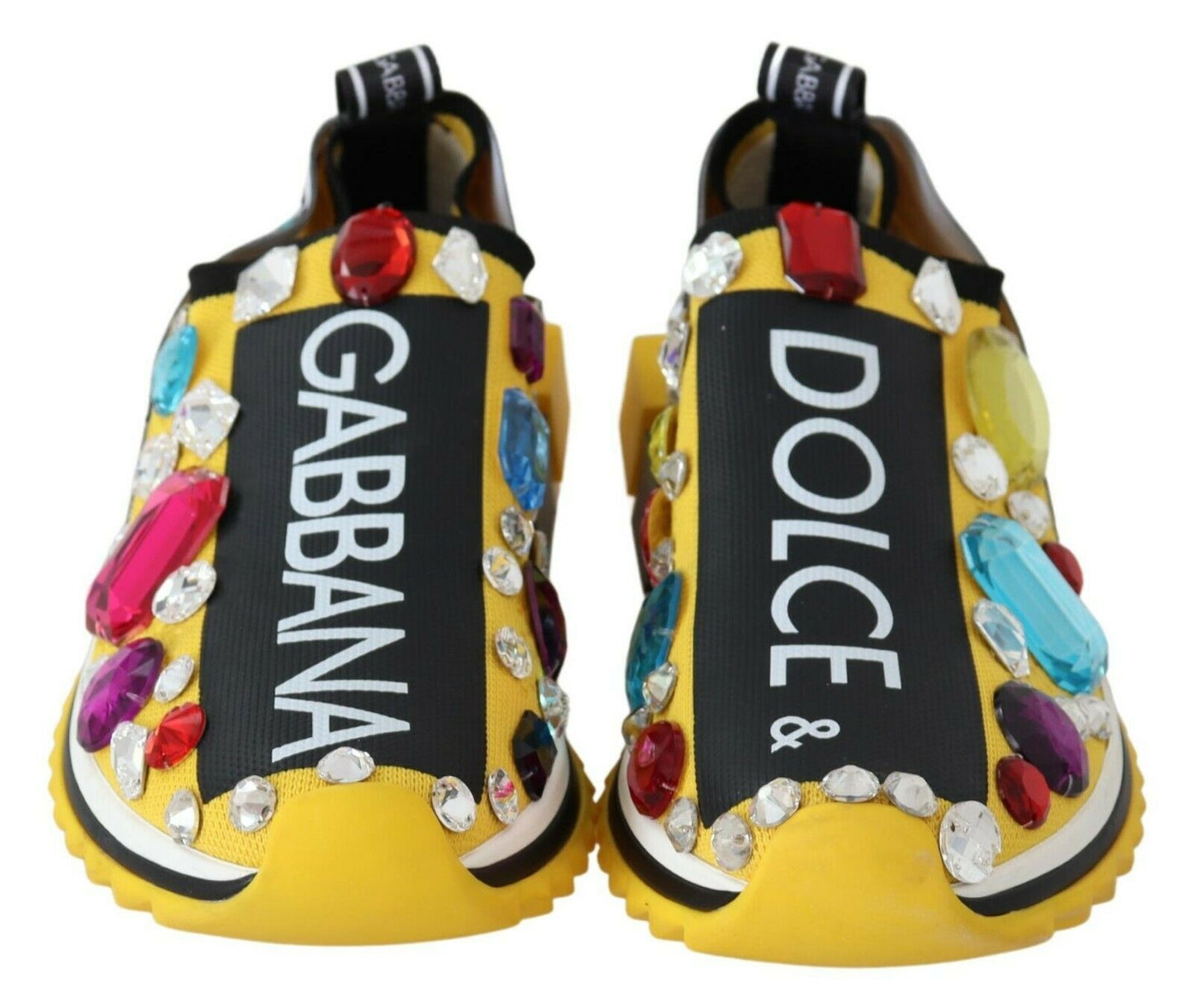 Dolce & Gabbana Gelb Multicolor Kristalle Turnschuhe Schuhe