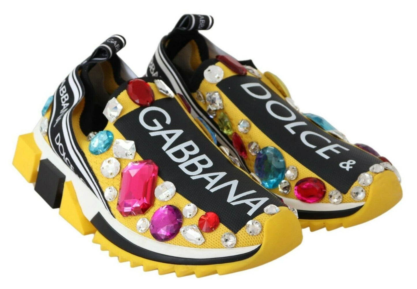 Dolce & Gabbana Gelb Multicolor Kristalle Turnschuhe Schuhe
