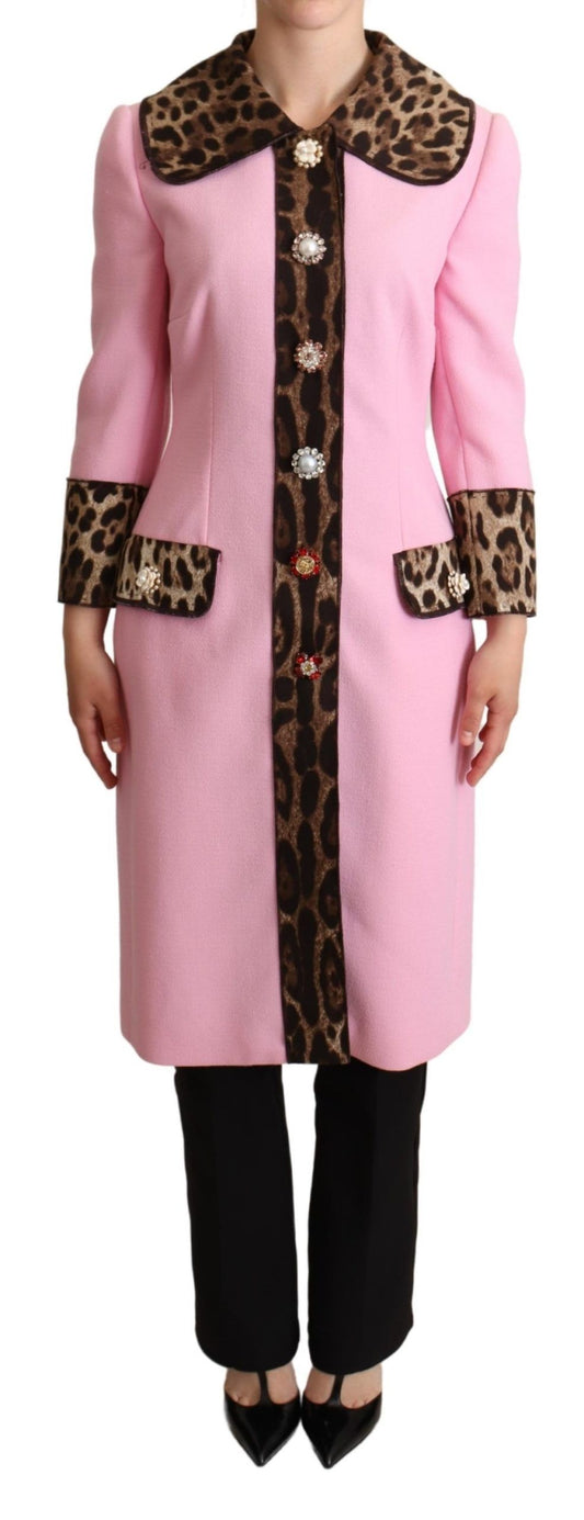 Dolce & Gabbana Rosa Leoparden-Woll-Trenchcoat-Jacke