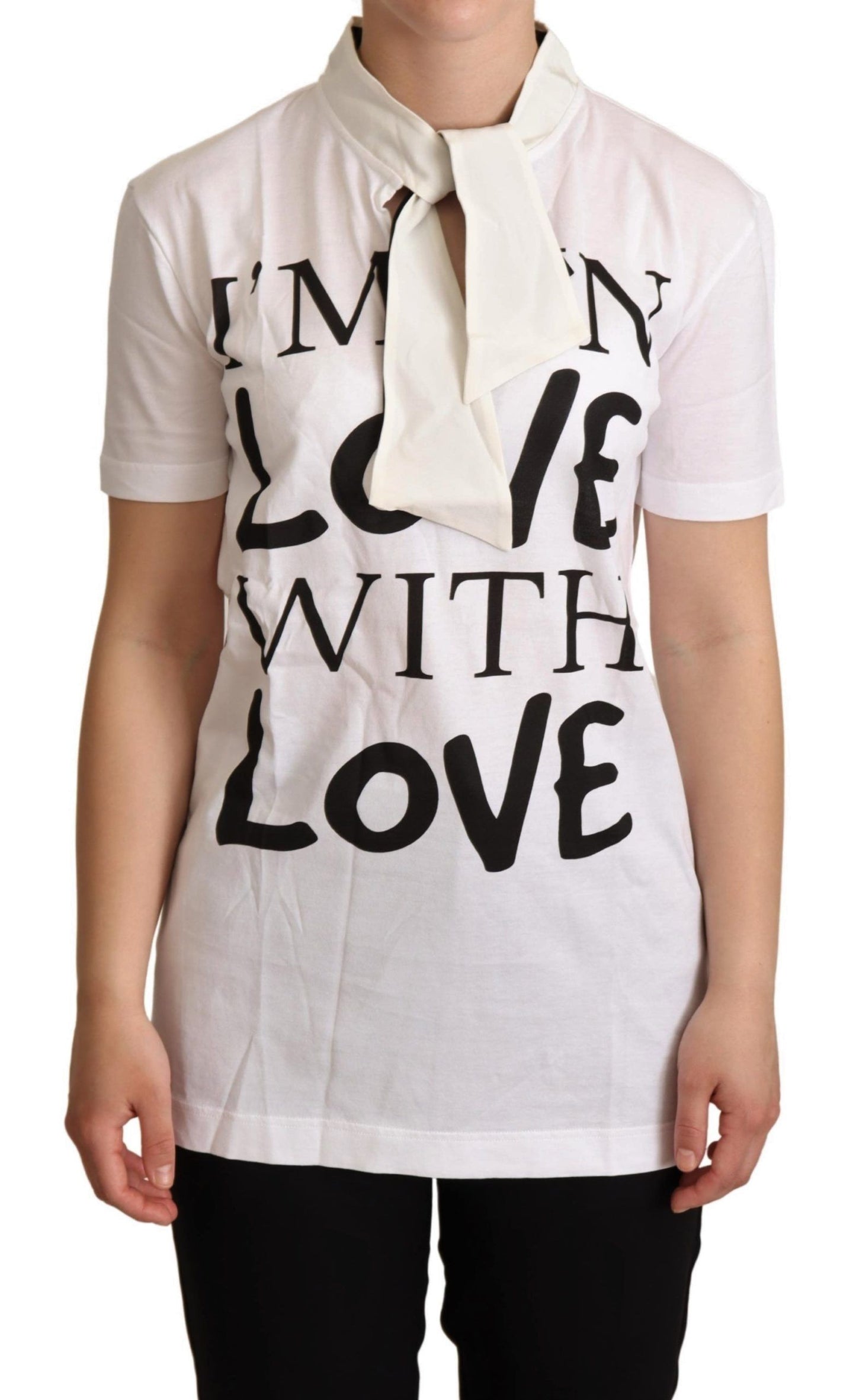 Dolce & Gabbana Weißes Baumwoll-Seiden-T-Shirt I'm In Love Top