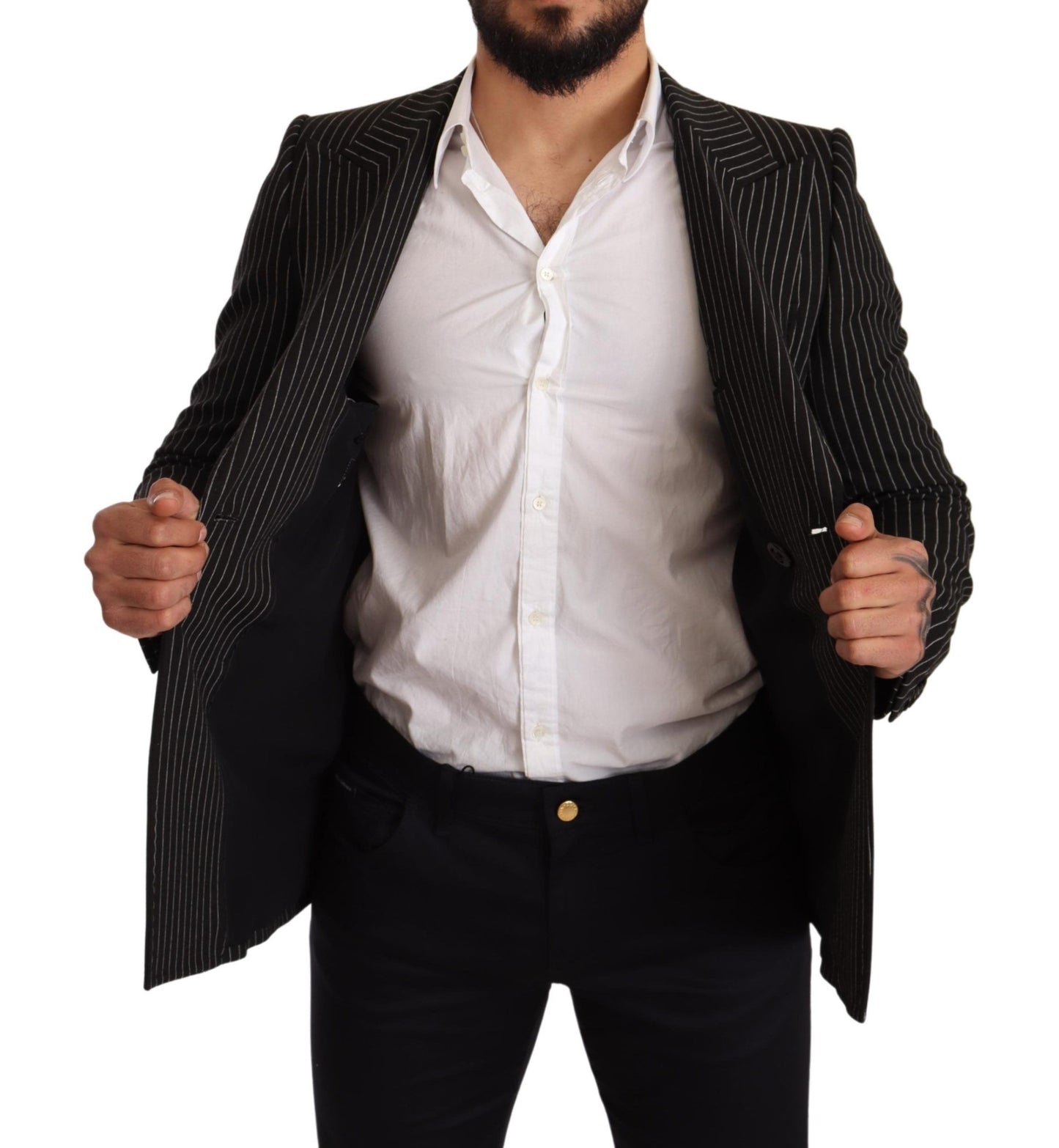 Dolce & Gabbana Schwarz-weiß gestreifter Mantel Blazer mit schmaler Passform