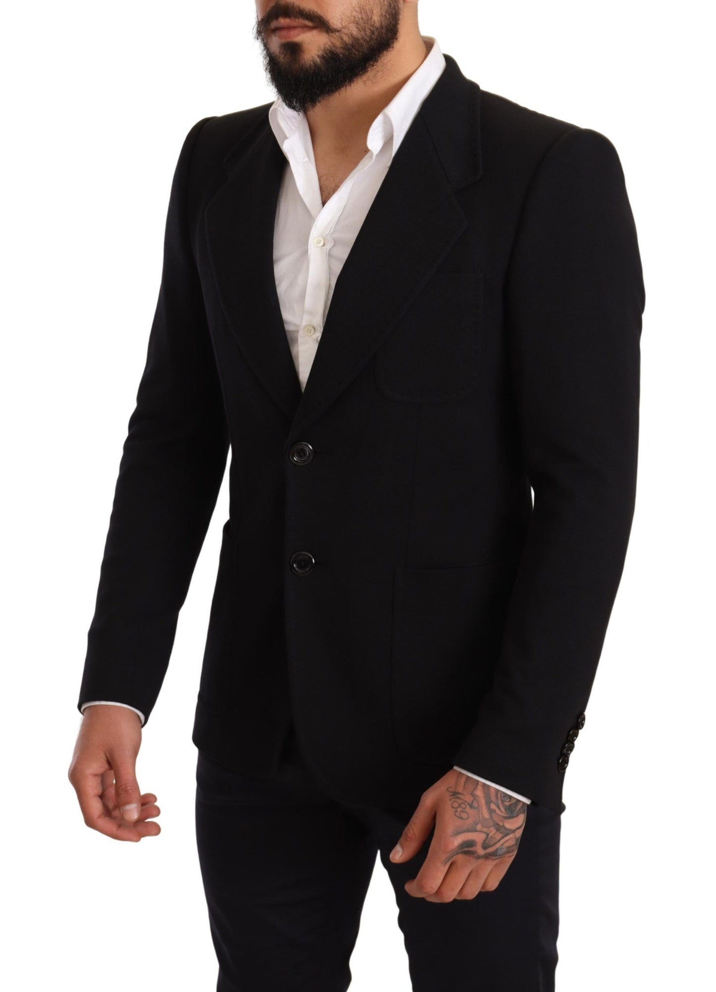 Dolce & Gabbana Schwarzer Baumwolle Slim Fit Mantel Jacke Blazer
