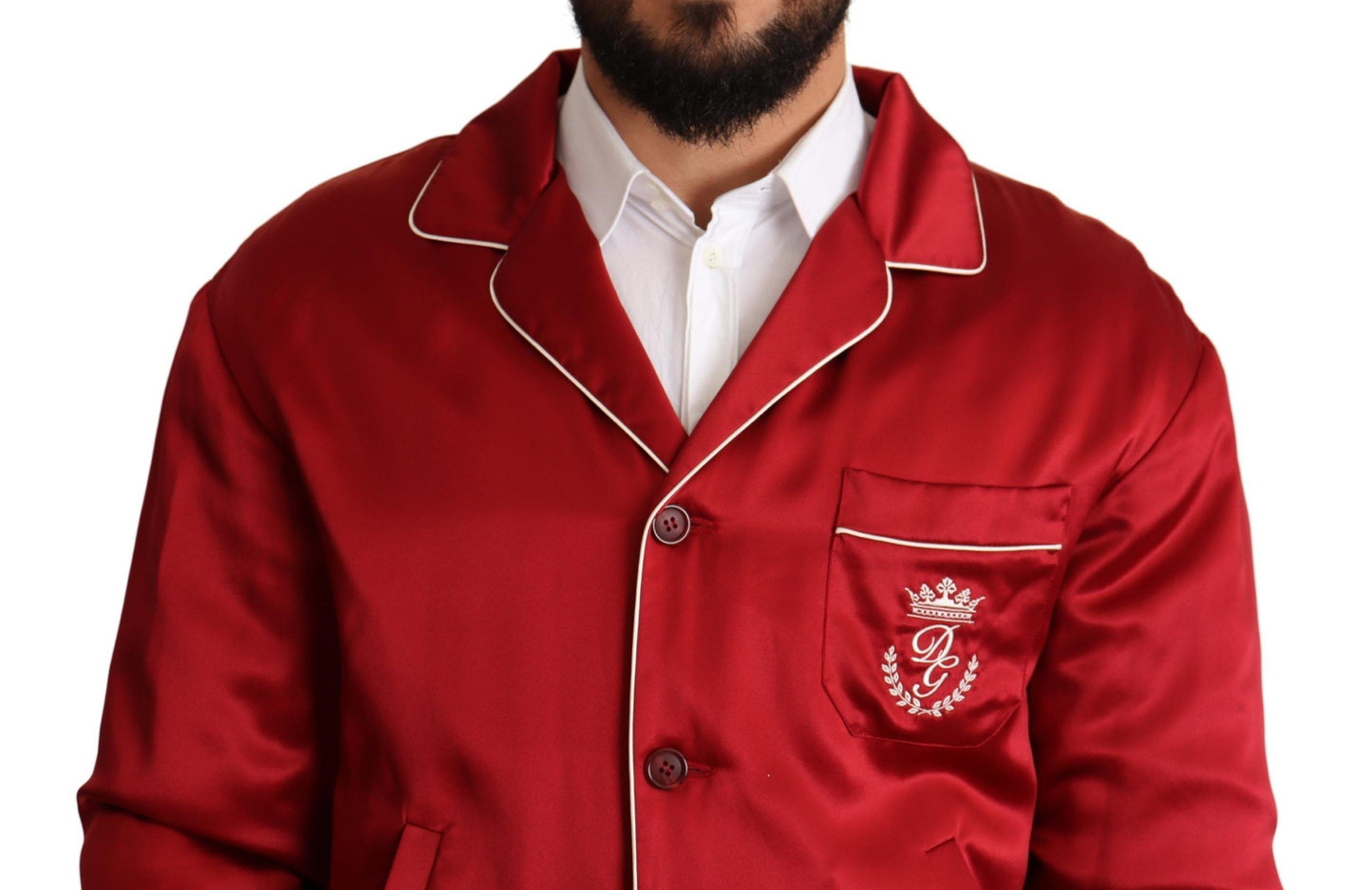 Dolce & Gabbana Rote Seidenknopf-DG-Logo-Bomberjacke