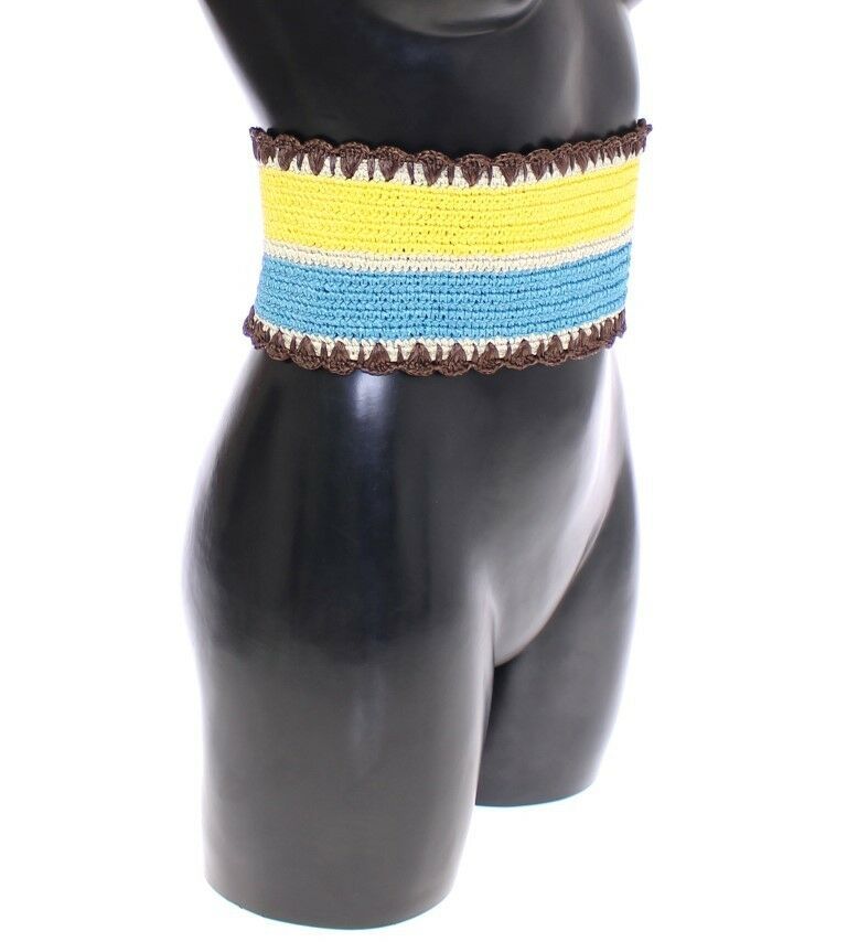 Dolce & Gabbana Gelb gestreifter Raffia-Gürtel mit breiter Taille