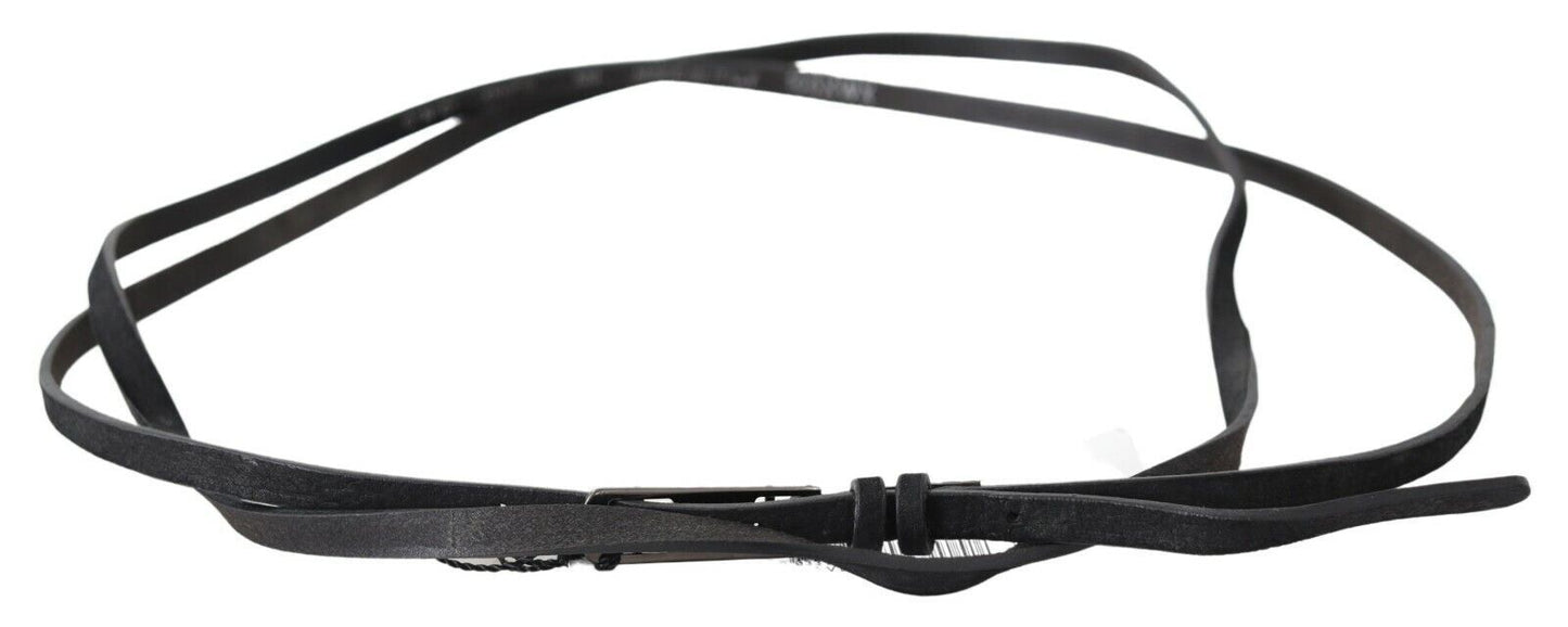 Costume National Schwarzer Leder Skinny Logo Schnallengürtel