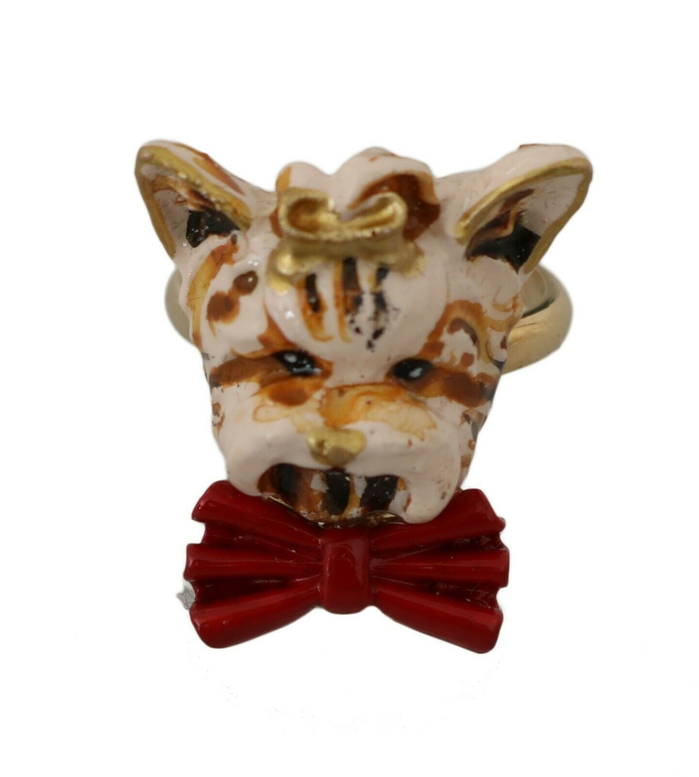 Dolce & Gabbana Gold Messing Harz Beige Hund Haustier gebrandmarkt Accessoire Ring