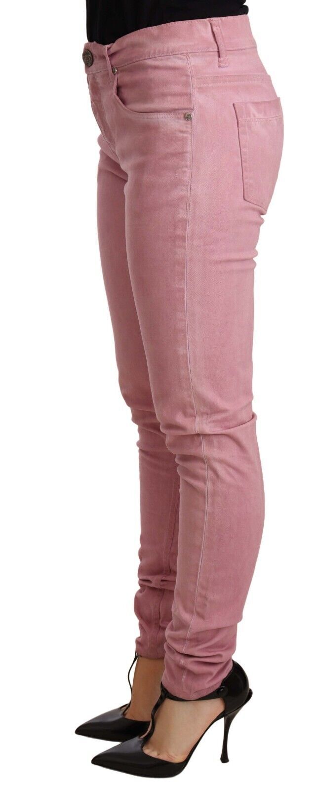 Acht Rosa Baumwolle Slim Fit Damen Denim Skinny Hosen
