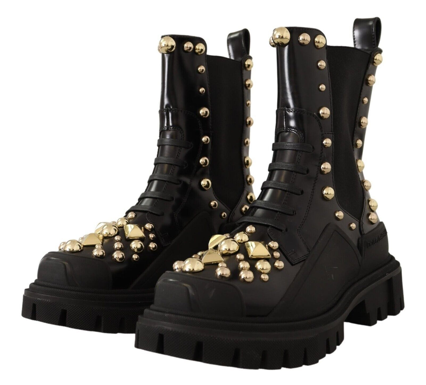 Dolce & Gabbana Schwarze Nietenstiefel aus Leder