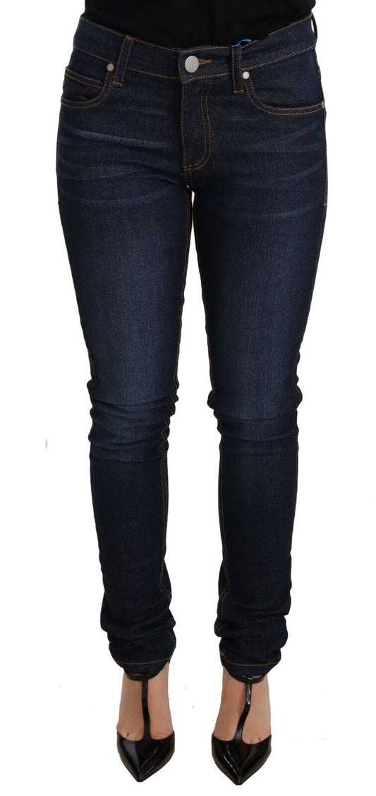 Versace Jeans Dunkelblaue Skinny Denim-Jeans aus Baumwolle mit niedriger Taille