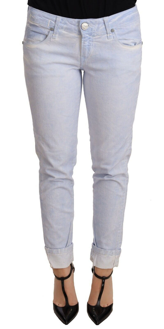 Acht Hellblaue Baumwolle Folded Hem Denim Skinny Damen Hosenjeans
