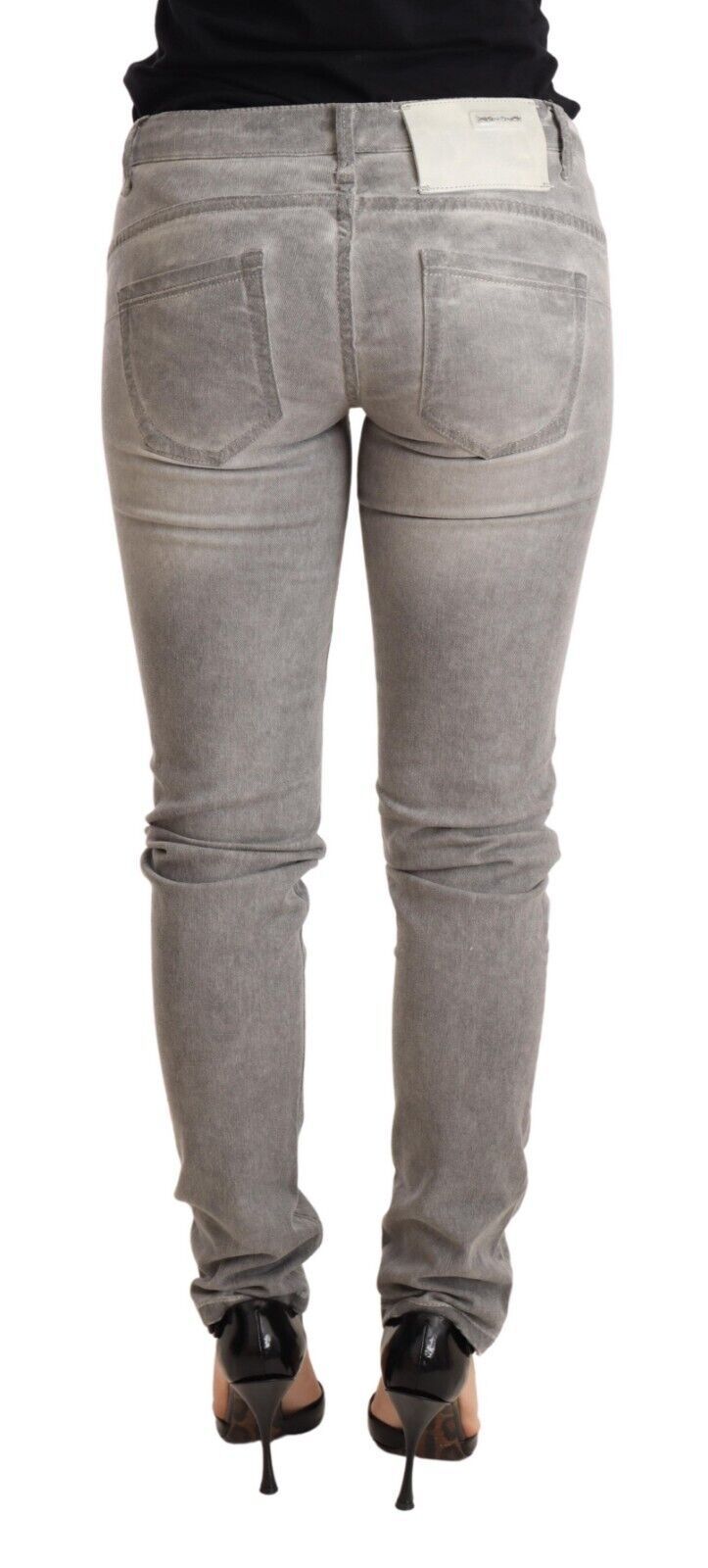 Acht Hellgraue gewaschene Baumwolle Slim Fit Denim Damen Hosenjeans