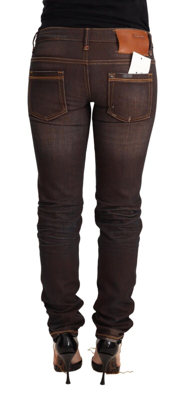 Acht Braun gewaschene Baumwolle Slim Fit Denim Low Waist Trouser Jeans
