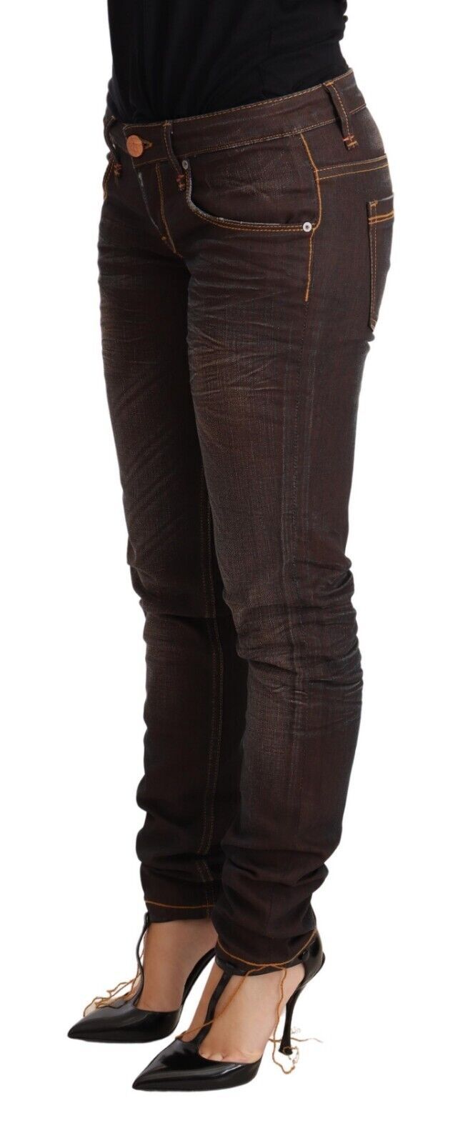 Acht Braun gewaschene Baumwolle Slim Fit Denim Low Waist Trouser Jeans
