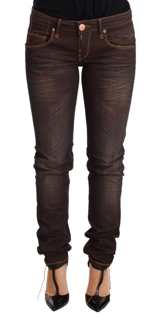 Acht Braun gewaschene Baumwolle Slim Fit Denim Low Waist Trouser Jeans