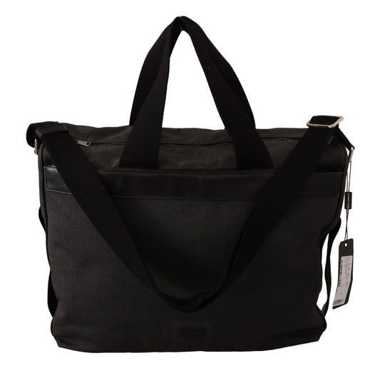 Dolce & Gabbana Schwarze Denim-Leder-Schulterriemen-Messengertasche