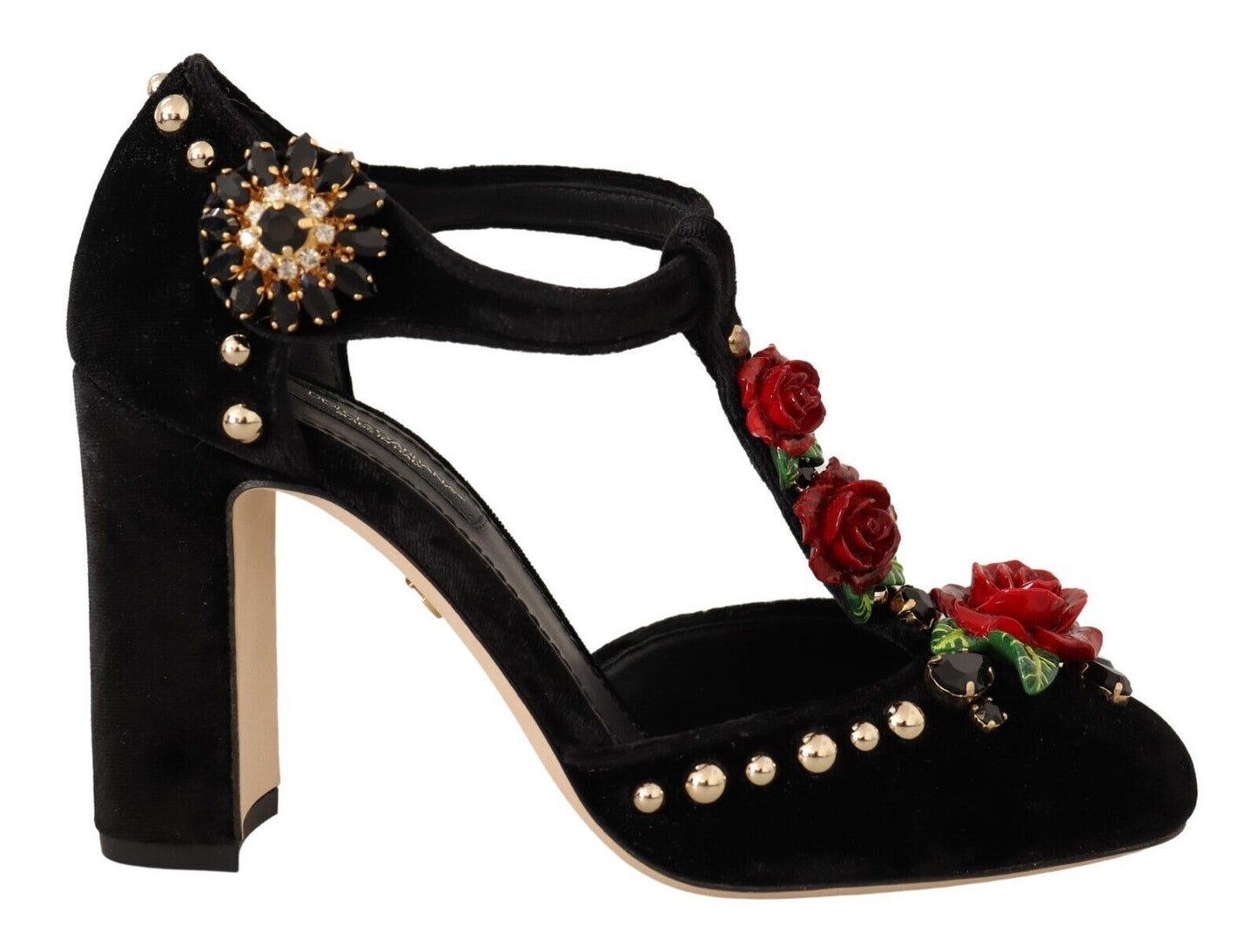 Dolce & Gabbana Schwarz Mary Jane Pumps Rosen Kristalle Schuhe