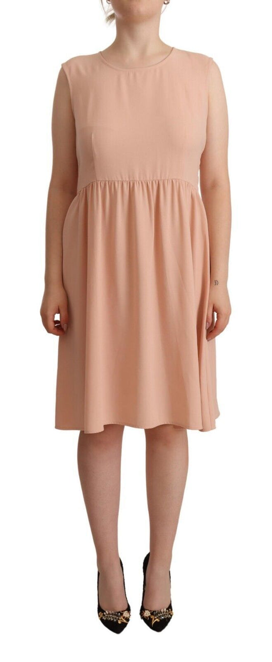 Twinset Beigefarbenes, ärmelloses, knielanges Shift-Kleid aus Polyester