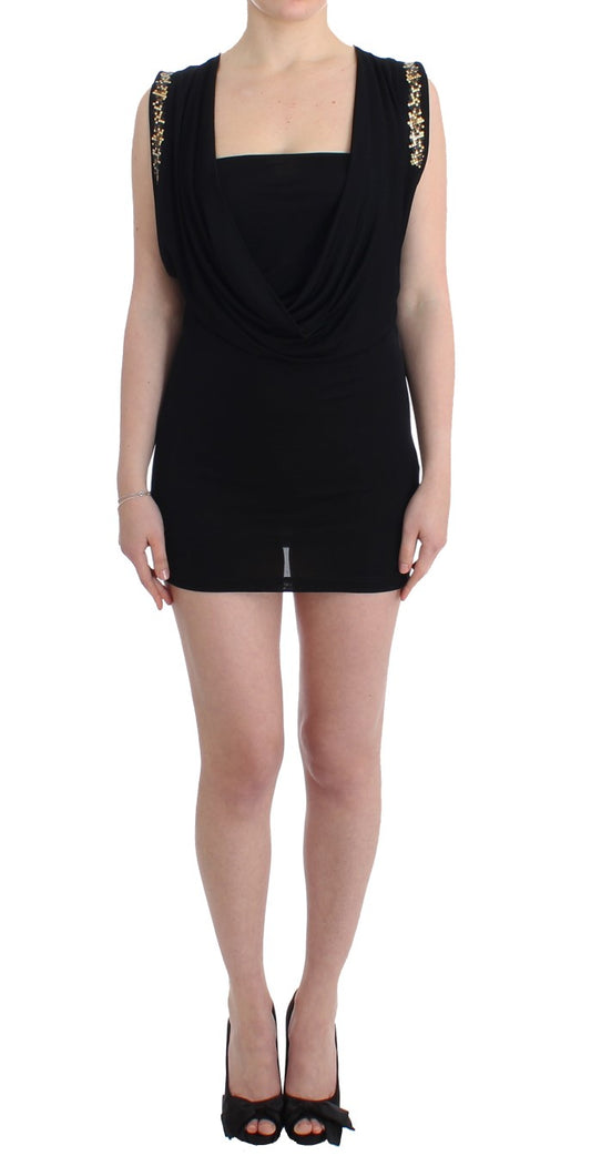 Roccobarocco Schwarzes verschönertes Jersey-Mini-Etuikleid