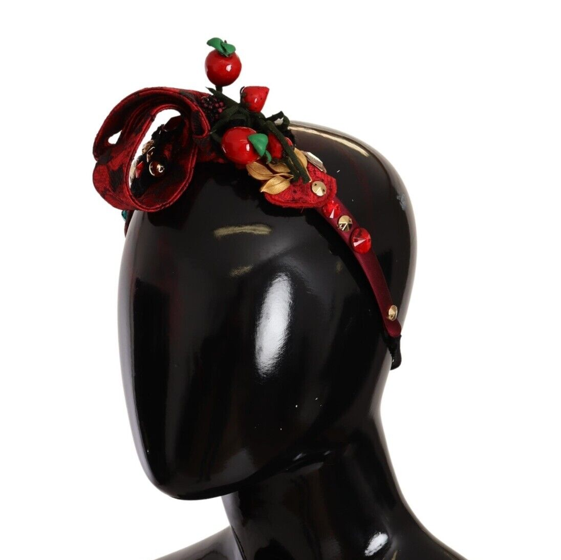 Dolce & Gabbana Rote Tiara Beere Frucht Kristall Schleife Haar Diadem Stirnband
