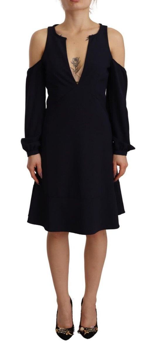 Twinset Schwarzes Kleid mit langen Ärmeln und offenen Schultern in A-Linie