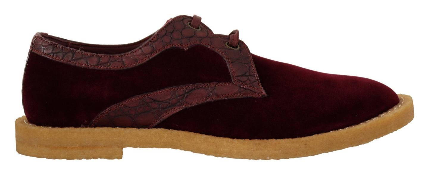 Dolce & Gabbana Bordeaux Samt Exotische Lederschuhe