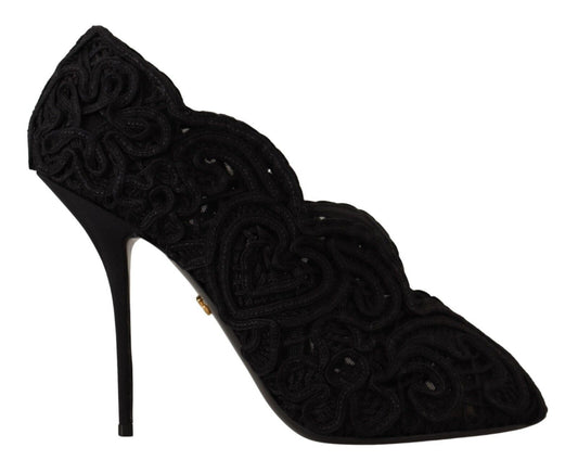 Dolce & Gabbana Schwarze Cordonetto Ricamo Pumps Offene Zehen Schuhe