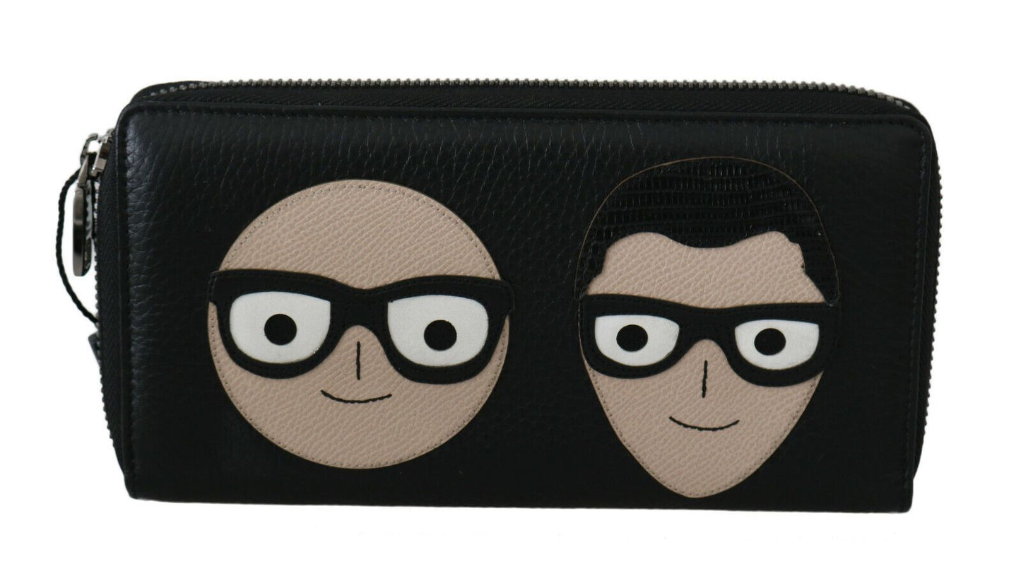 Dolce & Gabbana Schwarzes Leder #DGFAMILY Zipper Continental Herren Geldbörse