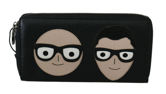 Dolce & Gabbana Schwarzes Leder #DGFAMILY Zipper Continental Herren Geldbörse