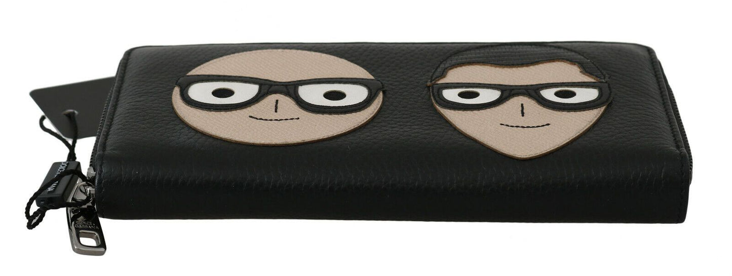 Dolce & Gabbana Schwarzes Leder #DGFAMILY Zipper Continental Herren Geldbörse