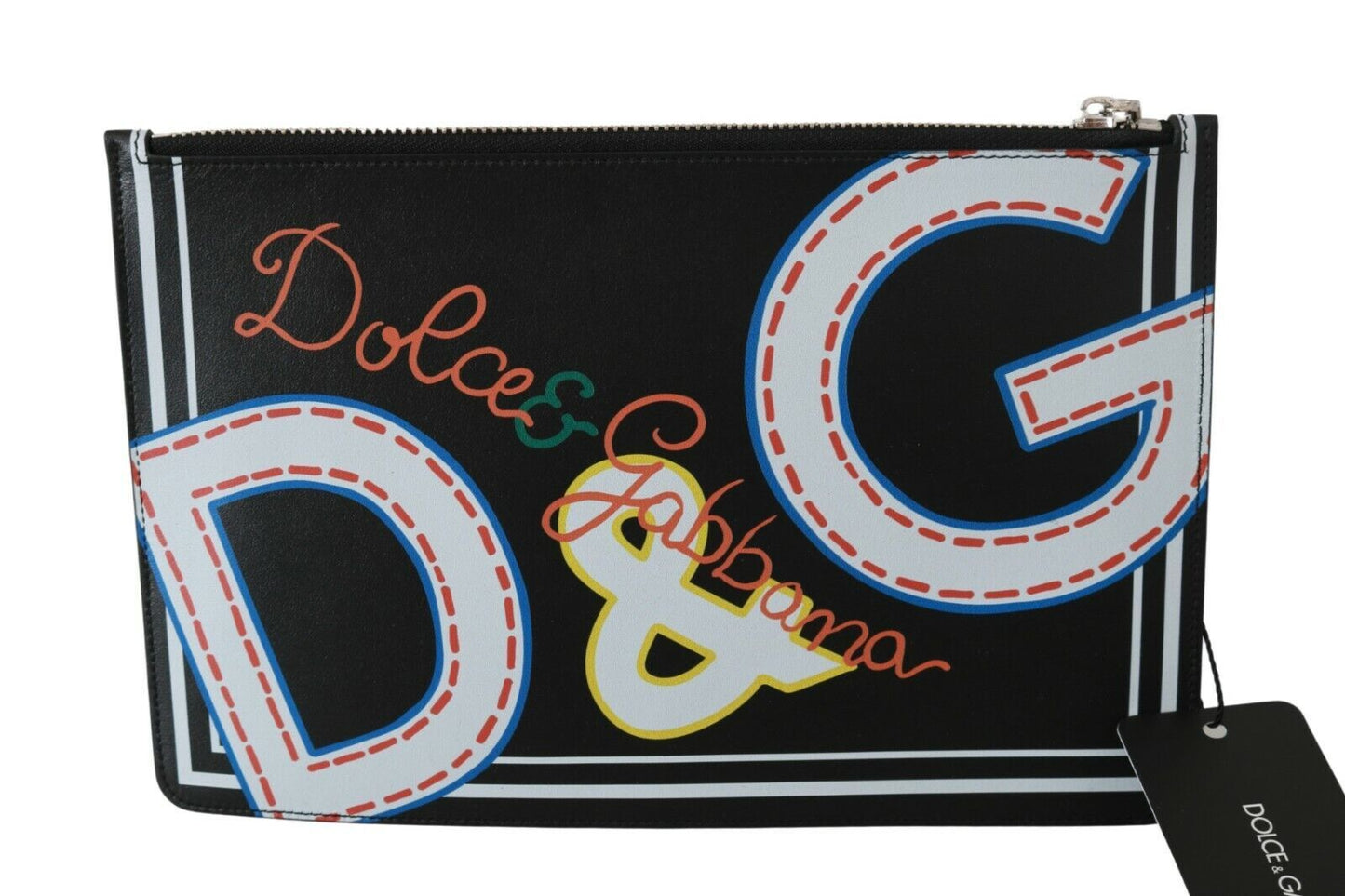 Dolce & Gabbana Schwarz DG Print Herren Zipper Münzgeldbörse Leder Geldbörse