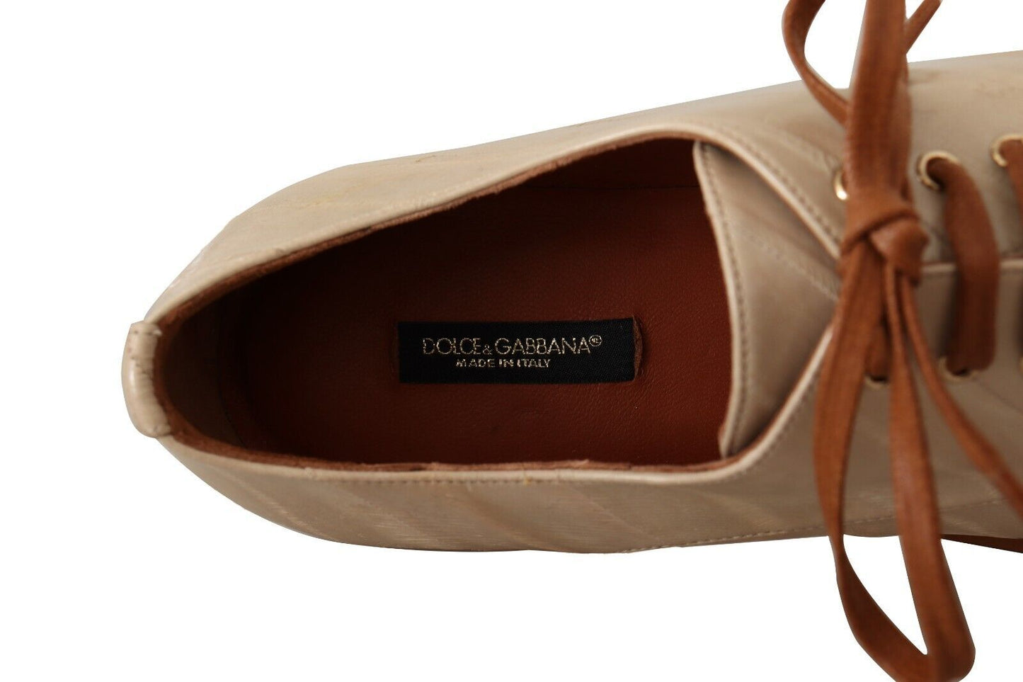 Dolce & Gabbana Weiße Aalleder Schnürschuhe Formelle Flats Schuhe