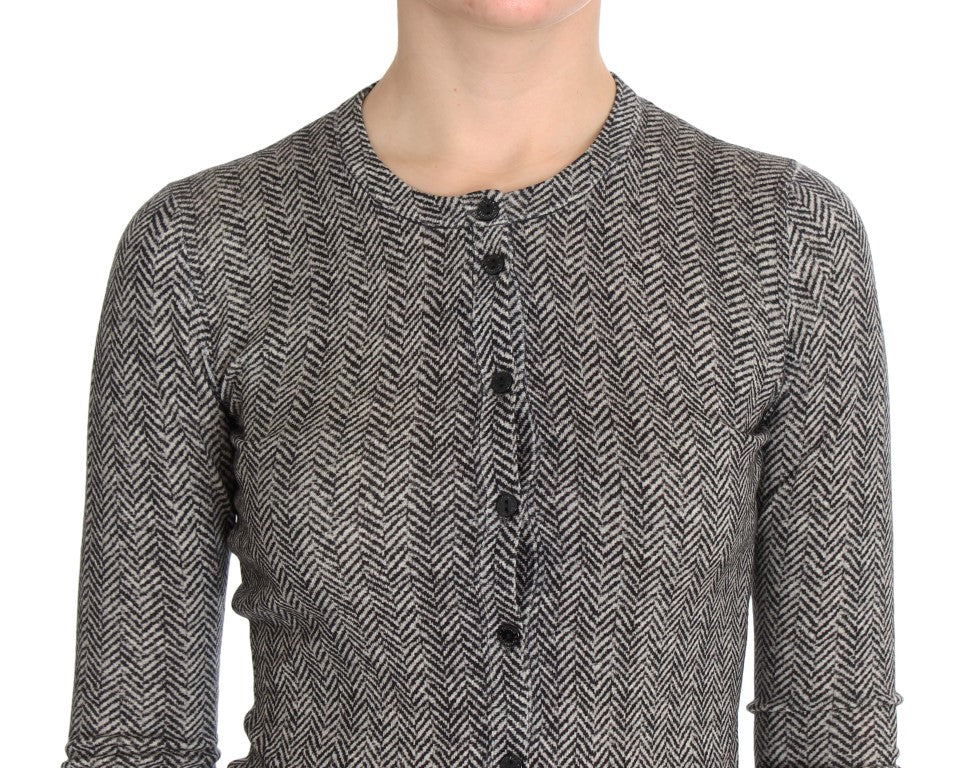 Dolce & Gabbana Schwarz-Weißes Wolltop Strickjacke Pullover