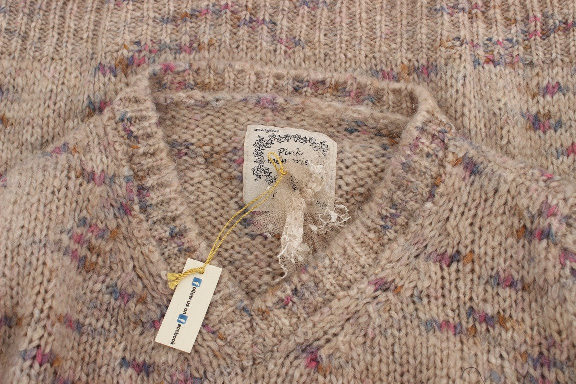 PINK MEMORIES Beigefarbener Strickpullover aus Wollmischung in Übergröße