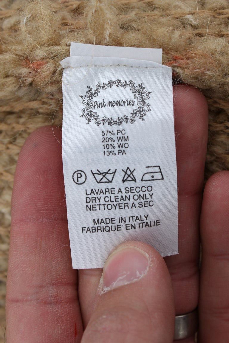 PINK MEMORIES Beigefarbener Pullover mit Cape aus Wollmischung