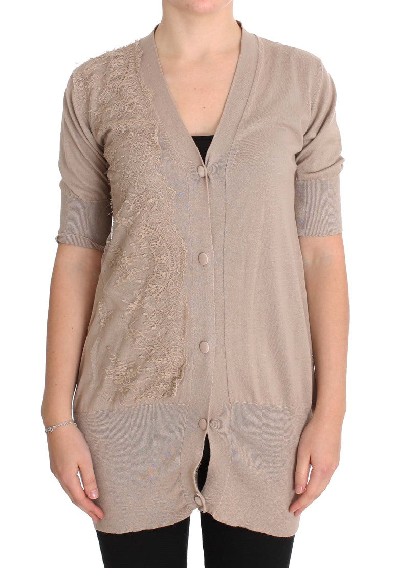 PINK MEMORIES Rosa Strickjacke aus Baumwolle mit Spitze