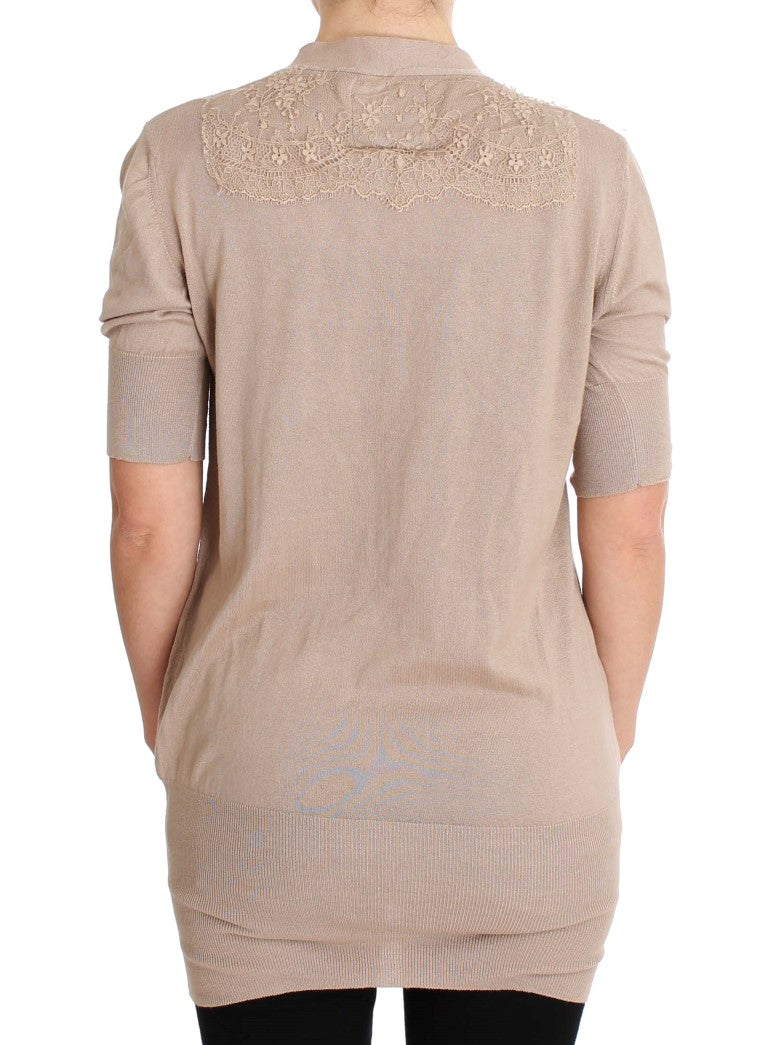 PINK MEMORIES Rosa Strickjacke aus Baumwolle mit Spitze