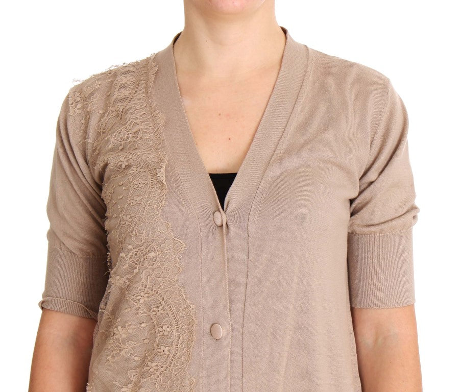 PINK MEMORIES Rosa Strickjacke aus Baumwolle mit Spitze